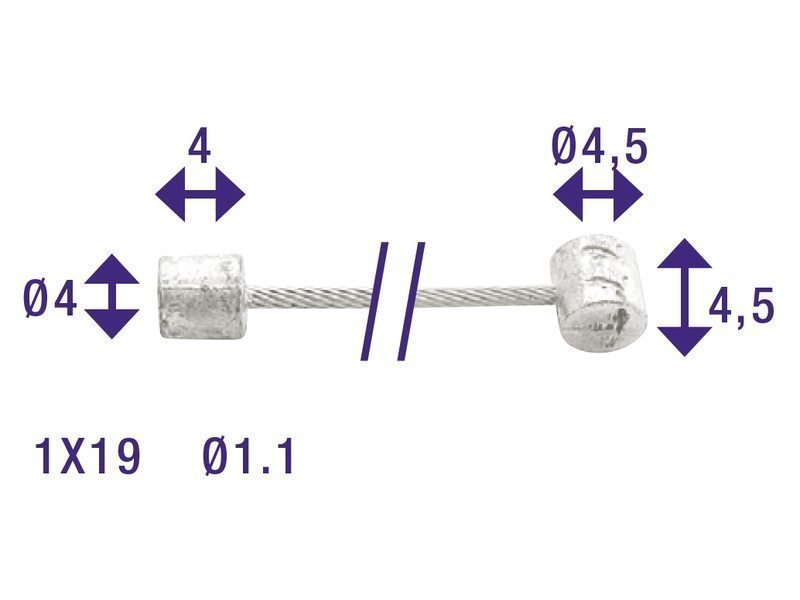 Cordo kabel binnen versteller 225cm/ø1,1mm rvs + 2